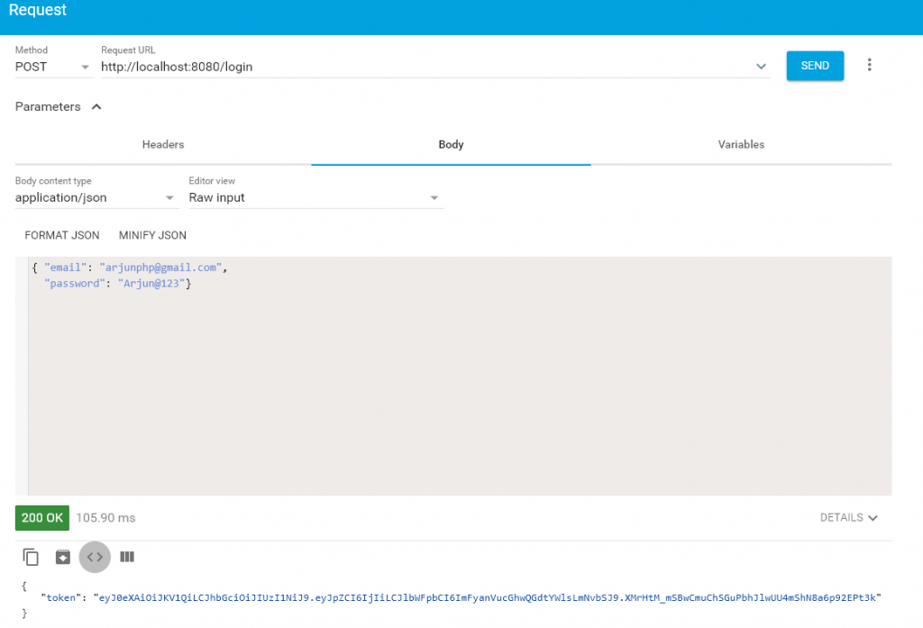 Header content type application json. Request method. CRUD rest API.